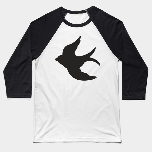 Black Flying Swallow Baseball T-Shirt by XOOXOO